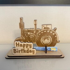 Buon compleanno, regalo in denaro, trattore, contadino, Lanz. Modello per file di taglio laser SVG, XCS.