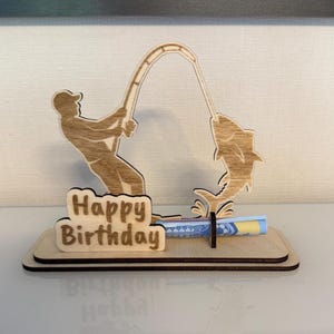 Happy Birthday Angler Money Gift Laser Cut File Template SVG, XCS
