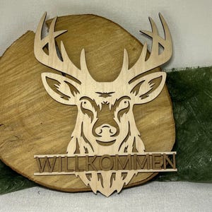 Türschild Aus Schiefer Mit Hirsch-Gravur – Personalisierbar, 22 X 8 Cm, Wetterfest, Für Haus Und Garten