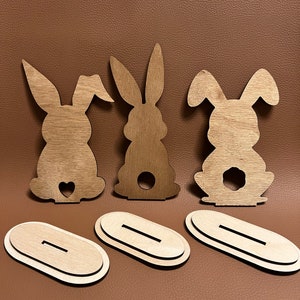 Plantilla de archivo cortado con láser 3 conejitos Pascua Conejito de Pascua Descarga instantánea svg, pdf, png, jpg