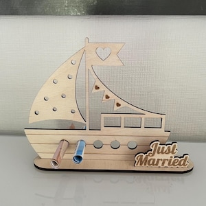 Modèle de fichier découpé au laser à téléchargement instantané pour mariage en bateau cadeau en espèces, SVG, XCS, PDF