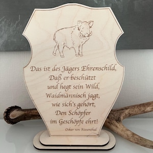 Ehrenschild für Jäger / Jägerin Wildschwein Spruch  Jagd sofort download Laser cut Datei Vorlage svg xcs pdf