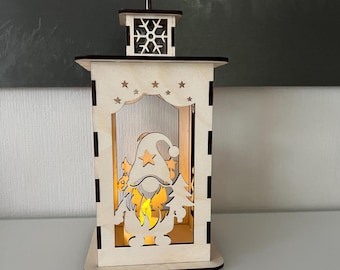 Kerstlamp lantaarn theelichtje Kerstkabouter lasergesneden bestand svg xcs