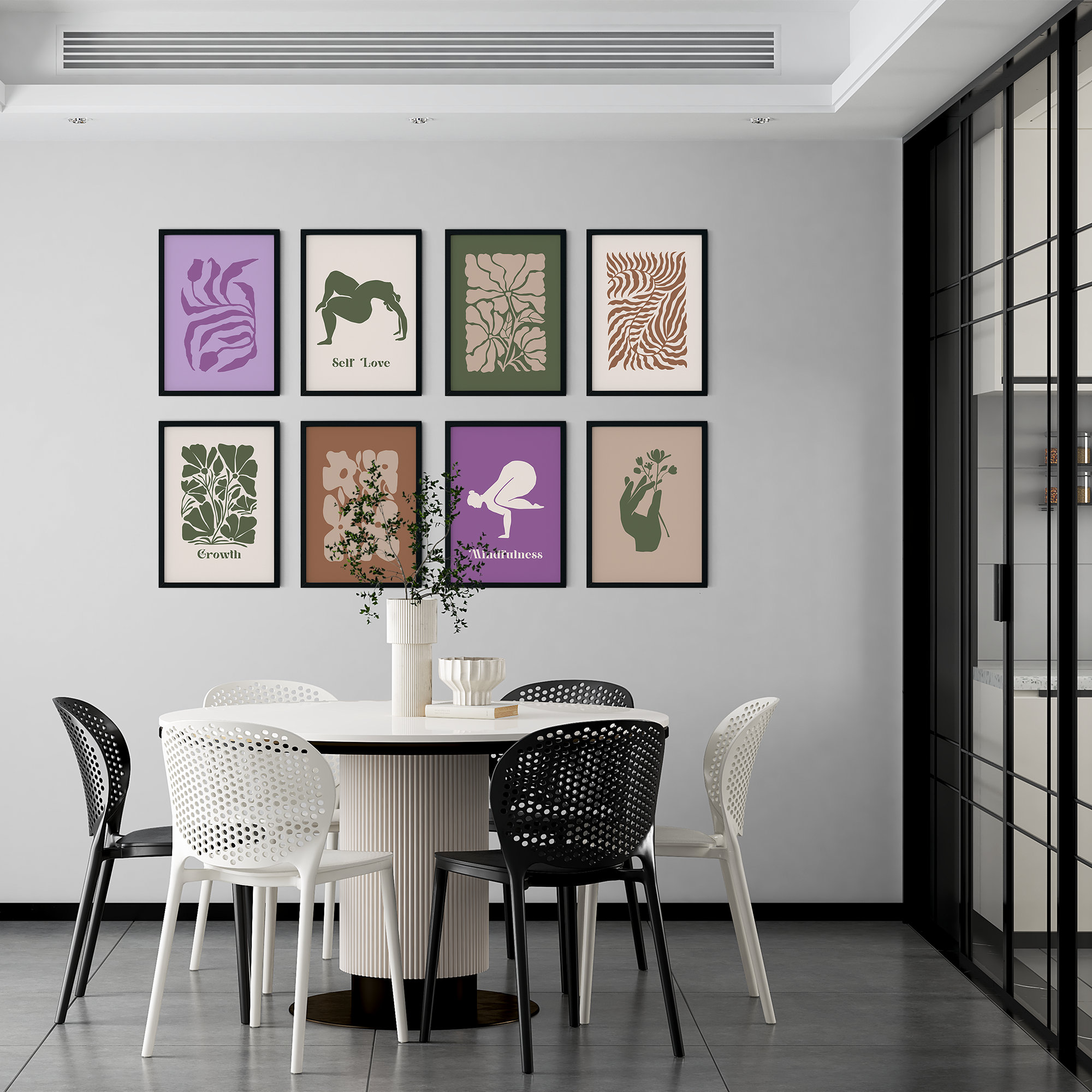 Mindfulness Set of 8 Printable Yoga Wall Art Bundle Matisse Art Minimal ...