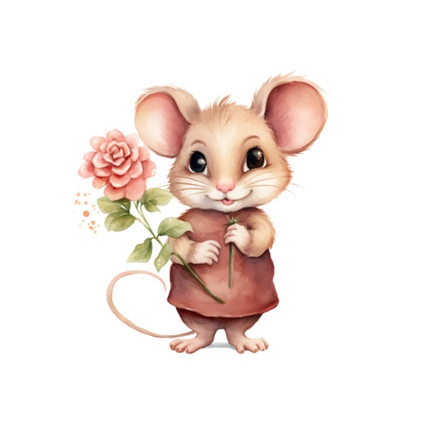 Mouse and Flower Clipart, Animal png, Mouse png - 10 High Quality png- Digital Download bundle