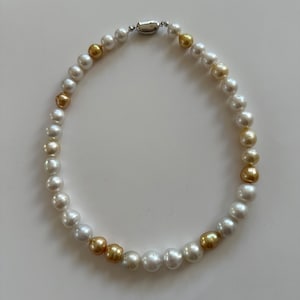 Gold and White South Sea Baroque Cultured Pearl Strand Necklace 9-11mm Mother’s Day Gift Birthday Gift