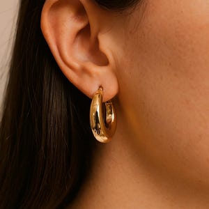 18k Solid Gold AU750 Smooth Hoop Earrings Hollow Tube