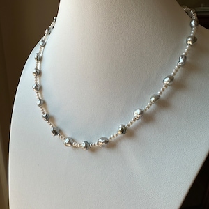 Silver Blue Tahitian Keshi with Baby Akoya Cultured Pearl Strand Necklace Mother’s Day Gift Birthday Gift