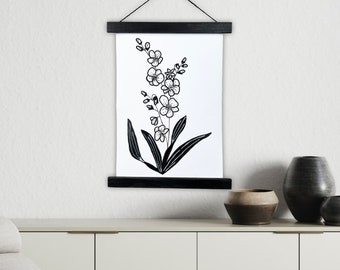 Orchid Wall Art Hanging Canvas Minimalist Black and White Line Art Simple Floral Plant Wall Decor Framed Canvas Painting for Bathroom Decor