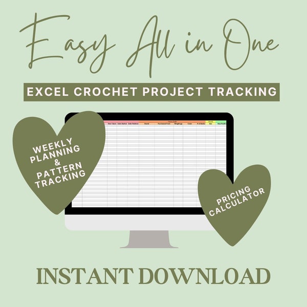 Excel Easy Crochet Project Tracking | Excel Spreadsheet | Tracker | Planner | Small Business | Time Management | Project Tracker