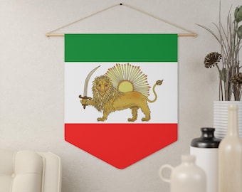Lion Sun Shiro Khorshid Derafsh Design Patriotic Decoration, Pahlavi Flag, lranian Persian Flag Made in USA Heraldic Pennant Wall Decor