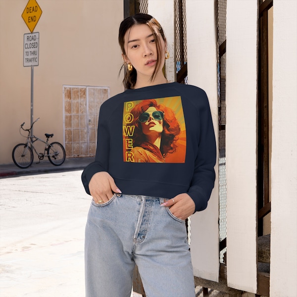 Womens 70s Style Cropped Fleece Pullover Retro Girl Power Sweatshirt Feminism Fashion Empowering Strong Independant Woman Crop Tops and Tees