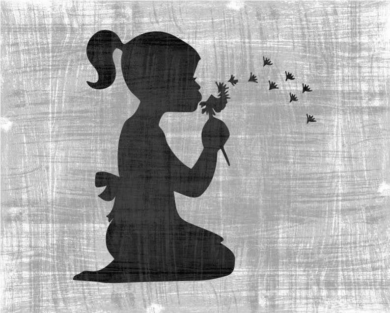 Girl Blowing Dandelion Svg Flower Girl Silhouette Svg Little Etsy