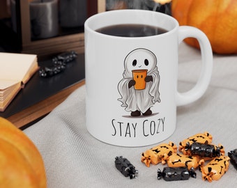 Niedliche Halloween-Tasse, Bleib gemütlich, Geist, lustige Halloween-Tasse, niedlicher Geist, Kaffeetasse, Teetasse