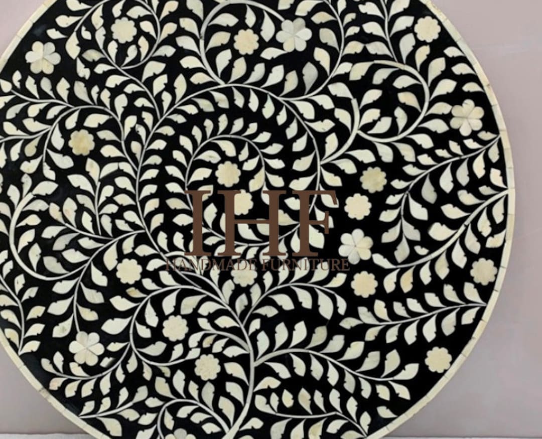 Handmade Bone Inlay Wooden Modern Flower Pattern Round Table Top ...