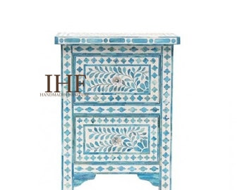 Handmade Bone Inlay Wooden Modern Pattern Bedside Sidetable Nightstand with 1 Drawer Bedroom Living room  Home decor Furniture