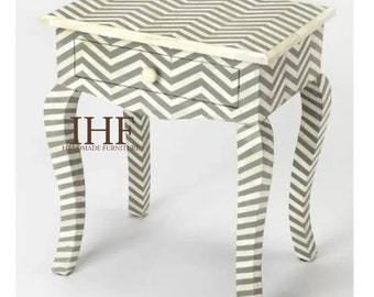 Handmade Bone Inlay Wooden Modern Pattern Bedside Sidetable Nightstand with 1 Drawer Bedroom Living room  Home decor Furniture