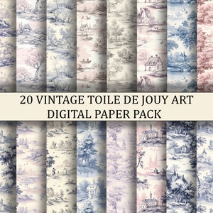 Paquete de papel digital Toile De Jouy / 20 papeles digitales vintage Toile De Jouy / Imprimible / Papel digital / Scrapbooking / Decoupage / 300DPI