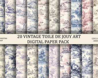 Toile De Jouy Digital Paper Pack | 20 Vintage Toile De Jouy Digital Papers | Printable | Digital Paper | Scrapbooking | Decoupage | 300DPI