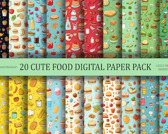 Cute Food Doodles Digital Paper Pack | 20 Colorful food Papers | Printables| Cartoon Food Doodle | Digital Paper | Cute Food Icons | 300 DPI