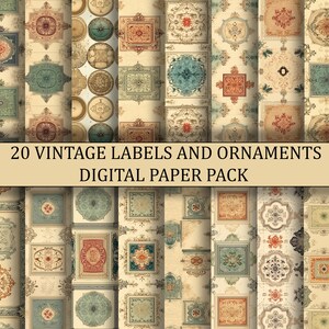 Vintage Labels And Ornaments Digital Paper Pack| 20 Vintage Labels Papers | Pritnables | Digital Paper | Scrapbooking | Decoupage | 300DPI