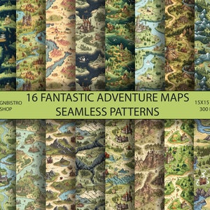 Fantastische Abenteuer Karten Seamless Patterns | 16 Kartenpapiere | Stoff und Kunsthandwerk | D&D | Scrapbooking | Decoupage | Tapete | Kommerzielle Nutzung