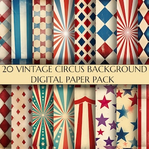 Vintage Circus Digital Paper | 20 Circus Papers| Circus Background | Printable Paper | Circus Scrapbook | Decoupage | Wallpaper | Decor