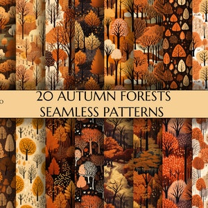 Herfst bos naadloze patronen | 20 sinaasappelbomen naadloze texturen | Digitaal papier | Behang | Bedrukbaar papier | Decor | Plakboeken
