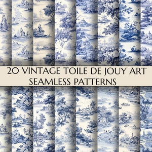 Patrones sin costuras Toile De Jouy / 20 Texturas sin costuras Vintage Toile De Jouy / Imprimible / Papel digital / Scrapbooking / Decoupage / 300DPI
