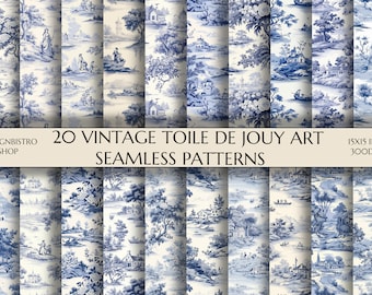 Vintage Toile De Jouy Seamless Patterns | Scrapbook Paper (Digital Download)
