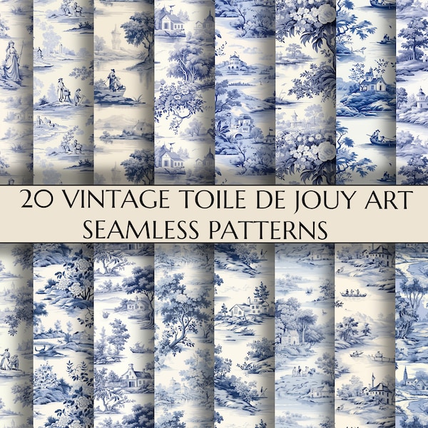 Modèles sans couture Toile De Jouy | 20 textures sans couture vintage Toile De Jouy | Imprimable | Papier numérique | Scrapbooking | découpage | 300 DPI