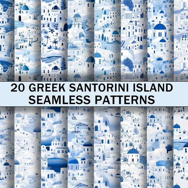 Greek Santorini Seamless Patterns | 20 Santorini Island Seamless Textures | Printable Paper | Happy | Rolling Hills | Colorful Greek Pattern