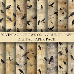 20 Vintage Crows Digital Paper Pack | Vintage Crows Grunge Paper | Scrapbooking | Decoupage | Home Decor | Dusty Paper | Crows | 300 DPI