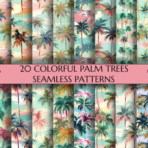 Colorful Palm Trees Seamless Patterns | 20 Summer Times Seamless Textures | Summer Vibe | Wallpaper | Wrapping Paper | Printables | Decor