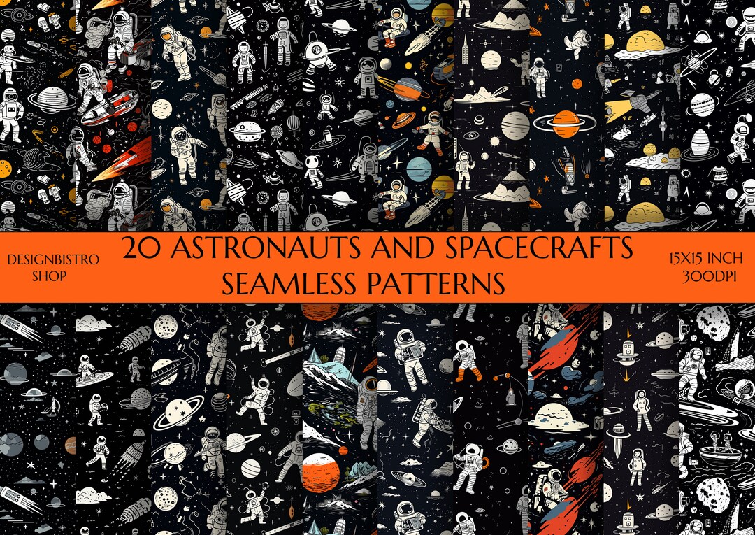 Retro Astronauts and Spaceships Seamless Patterns | 20 Space Themed ...