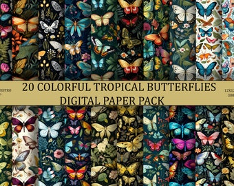 Tropische Schmetterlinge Digital Paper Pack | Sammelalbum Druck (Digitaler Download)