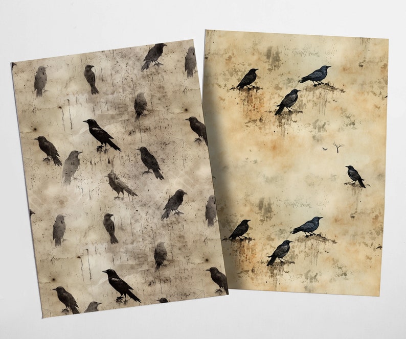Vintage Crow Digital Paper Pack | Grunge Scrapbook Paper (digital ...