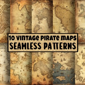 Paquete de papel digital de mapas piratas vintage / 10 mapas piratas Grunge y papeles polvorientos / Scrapbooking / Decoupage / Arte / Decoración del hogar / Diario basura
