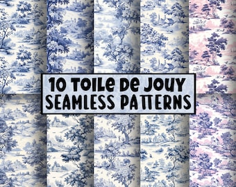 Toile De Jouy Seamless Patterns | 20 Vintage Toile De Jouy Seamless Textures | Printable | Digital Paper | Scrapbooking | Decoupage | 300DPI