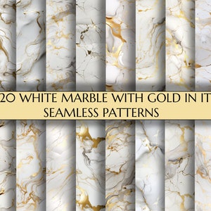 White Marble With Gold in it Seamless Patterns | 20 Ancient Golden Marble Seamless Textures | Home Decor | Wall Decor | Scrapbooking