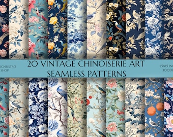 Vintage Chinoiserie Art Seamless Patterns | 20 Japanese Art Seamless Textures | Printable Papers | Old Era Art | Home Decor | High Quality