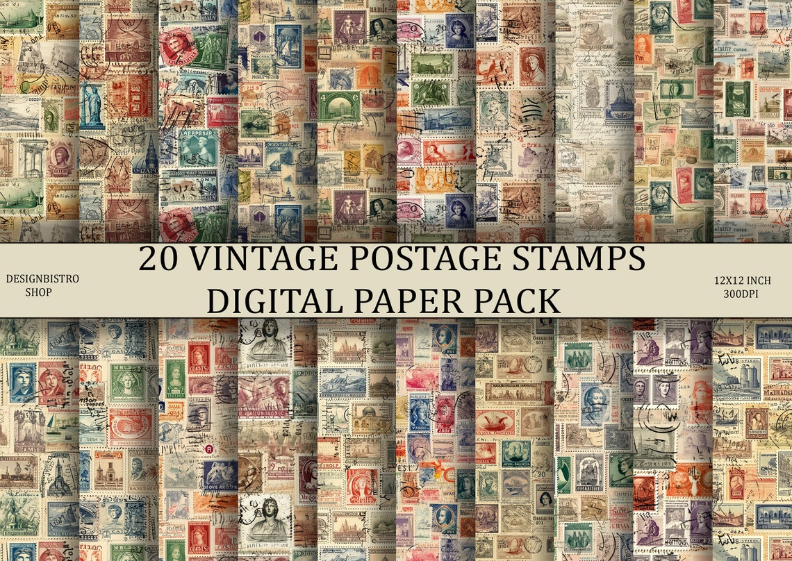 Pdf Postage Vintage Postage Stamps Digital Paper | Scrapbook, Decoupage (PDF) - Etsy