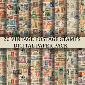 Paquete de papel digital de sellos postales vintage / 20 papeles de sellos postales de aspecto polvoriento / papel digital / scrapbooking / decoupage / 300 DPI