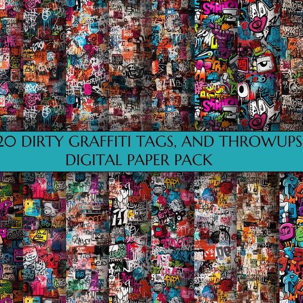 20 Dirty Graffiti Tags And Throwups Digital Paper Pack | Street Graffiti Papers | Oldschool Tags | Dirty Old Graffiti Tags | Scrapbooking