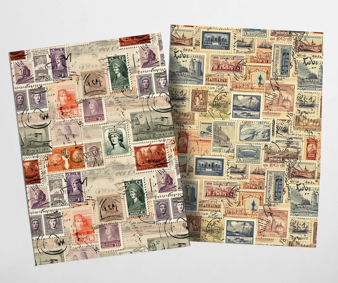 Vintage Postage Stamps Digital Paper | Scrapbook, Decoupage (PDF) - Etsy