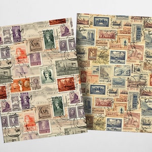 Vintage Postage Stamps Digital Paper | Scrapbook, Decoupage (PDF) - Etsy