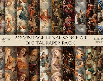 20 Renaissance Art Digital Paper Pack | Historical Art Papers | Vintage | Scrapbooking | 14th Century | Vintage Art | Decoupage | 300 DPI