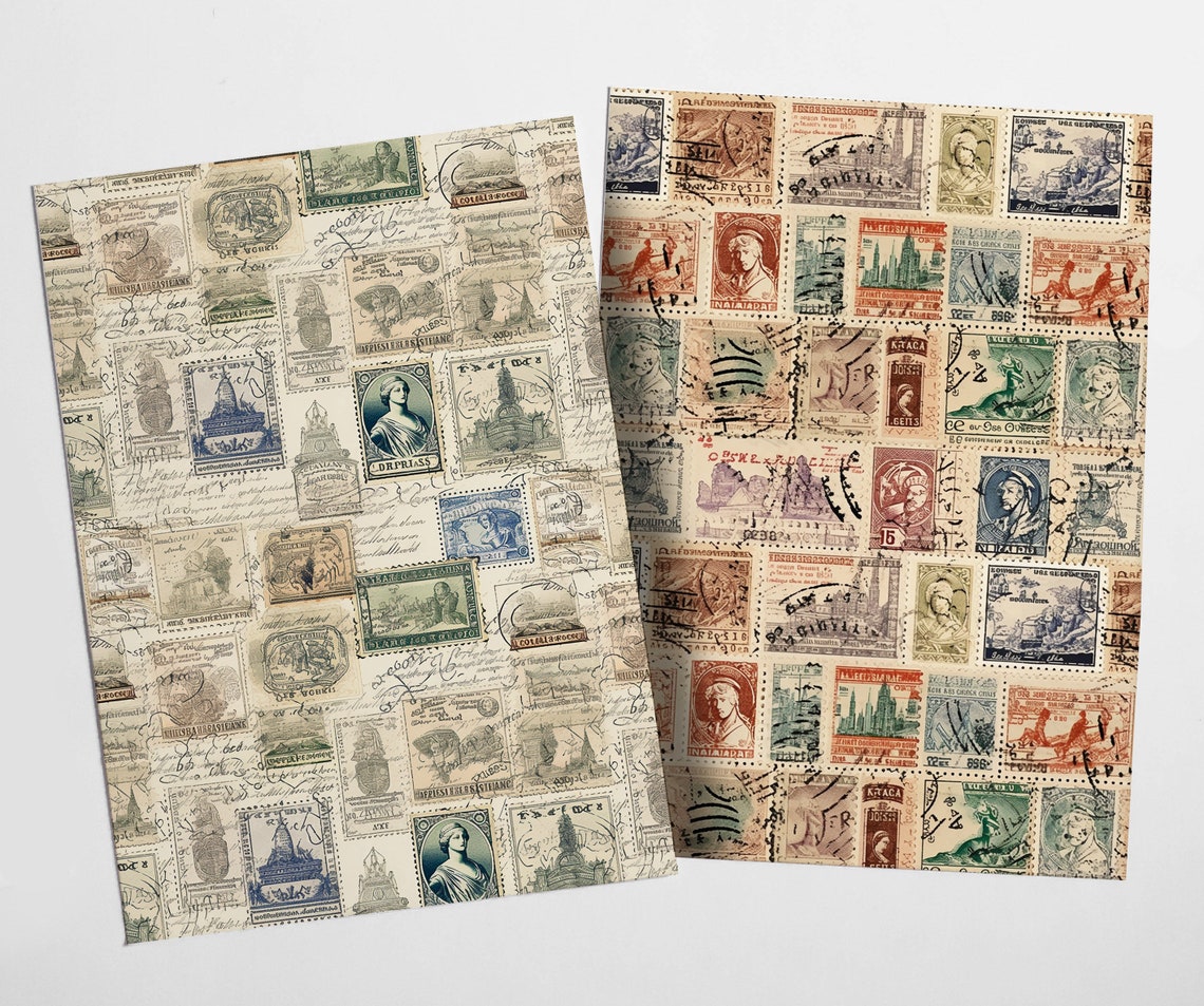 Vintage Postage Stamps Digital Paper | Scrapbook, Decoupage (PDF) - Etsy