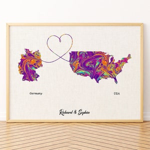 Impression de carte de l'Allemagne et des États-Unis, carte personnalisée de tous les pays ou états, art mural sur toile, carte affiche personnalisée, cadeau pour la famille et les amis