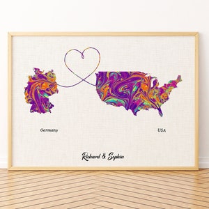 Impression de carte des Pays-Bas et des États-Unis, tous les pays ou états, carte personnalisée, art mural sur toile, affiche de carte personnalisée, cadeau pour la famille et les amis